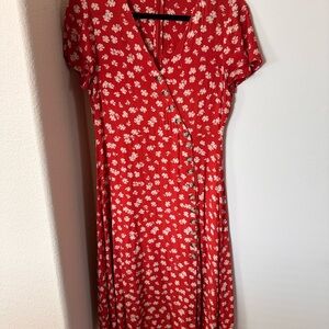 Madewell Red Floral Button-Front Midi Dress
